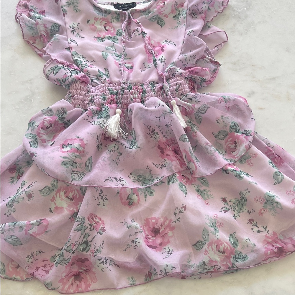 Fbz Girls Pink Floral Ruffle Dress with Tassel Detail | size 4 | flowers by Zoe - Picture 4 of 5